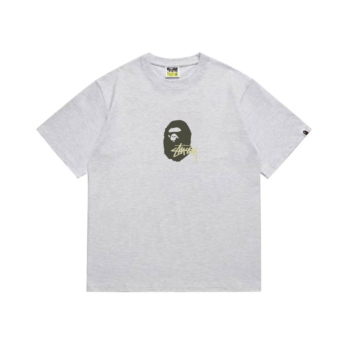 BAPE Olive & Gold Ape Wordmark Graphic T-Shirt — front